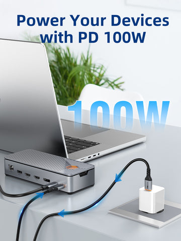 Stasiun Dok tipe-c Desktop Universal, stasiun Dok 15 In 1 dengan 3 Monitor 2 port HDMI tampilan port 8K USB 3.0 Ethernet
