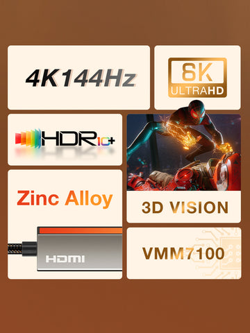 DisplayPort 1.4 til HDMI 2.1 Adapter 8K 60Hz 4K 144Hz