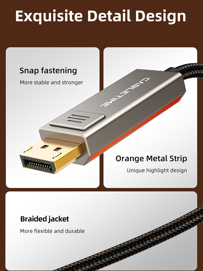8K 60Hz DisplayPort Cable 6.6FT,DP 2.1 Male Ultra High Speed Cord for  Laptop/PC/TV/Gaming Monitor, Supports 8K@60Hz, 4k@144Hz/120Hz 2K@240Hz)