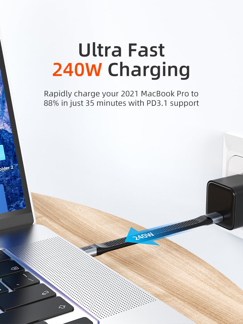 Short Flat USB 4 Type C Cable 40Gbps 240W 8K@60Hz 