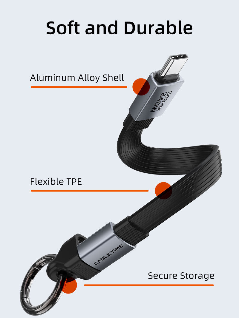 Portable USB4 V2.0 Keychain Cable - 80Gbps, 240W Fast Charging, 8K60Hz