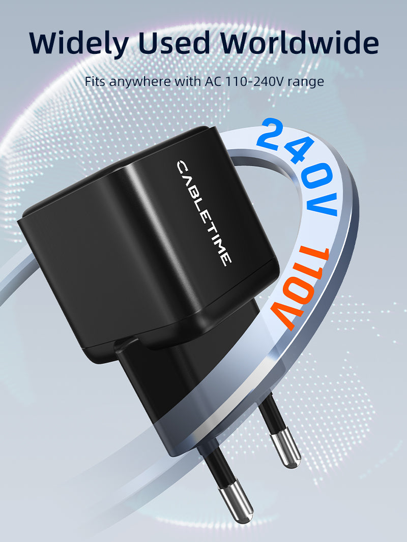 European 20w USB C GaN Wall Charger for iPhone 15/14/Pro Max 