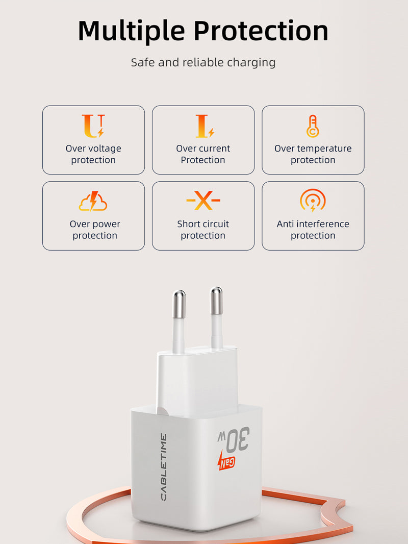 30W USB-C GaN Wall Charger PD 3.0 for iPhone