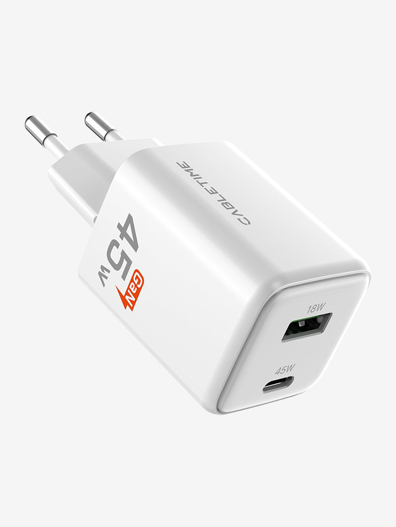 45W USB C Charger Dual GaN USB C and USB A Wall Charger 