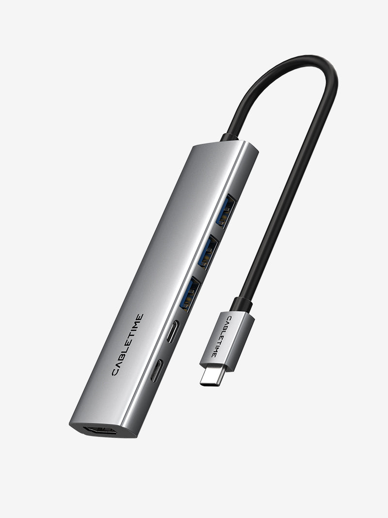 6 i 1 USB C Hub med HDMI og 100W strømforsyning til MacBook Pro Air