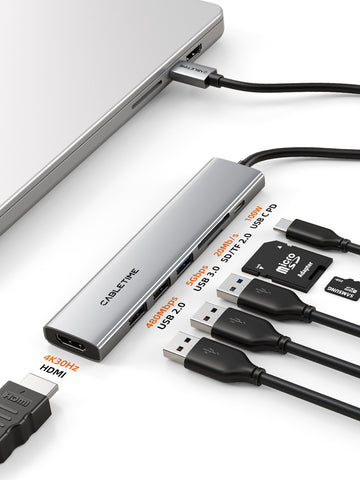 Ультратонкий алюминиевый многопортовый концентратор 7 в 1 USB-C для Macbook Pro