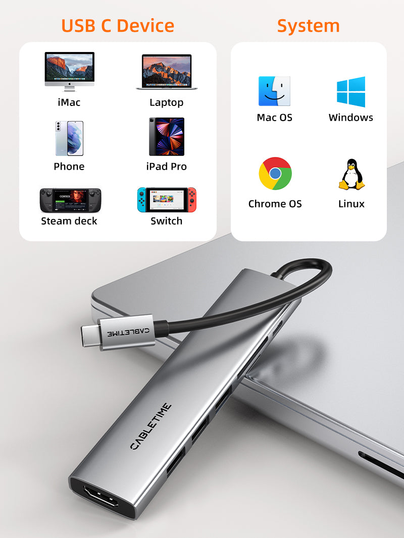 Ultra Slim Aluminum Multiport 7 IN 1 USB-C Hub for Macbook Pro 