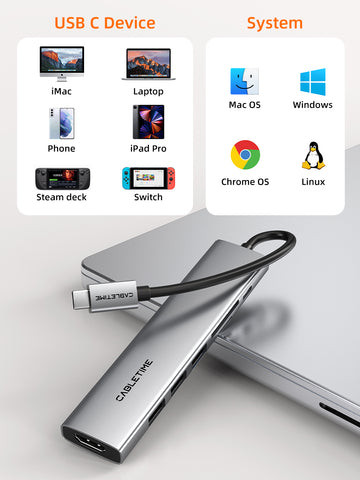 Hub USB-C Ultra tipis 7 IN 1 Aluminium Multiport untuk Macbook Pro