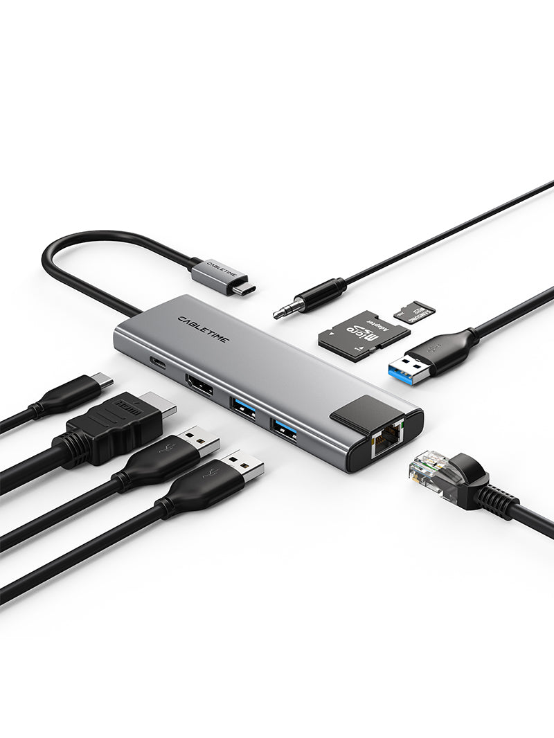 9-in-1 USB-C Hub with 4K HDMI Charging Ethernet Audio Jack 