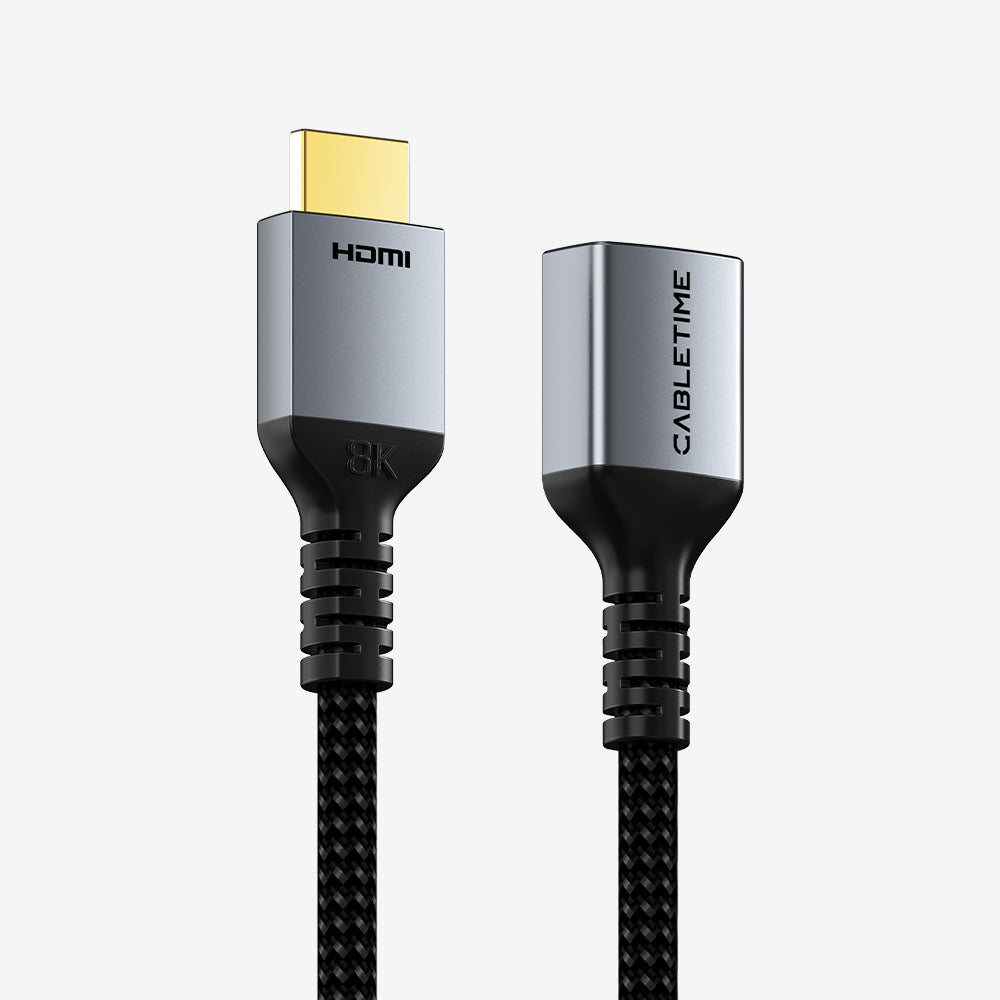 8K60Hz HDMI 2.1 Verlängerungskabel 48 Gbit/s Stecker auf Buchse Adapter für PS5, Xbox, TV Stick, Monitor, Projektor