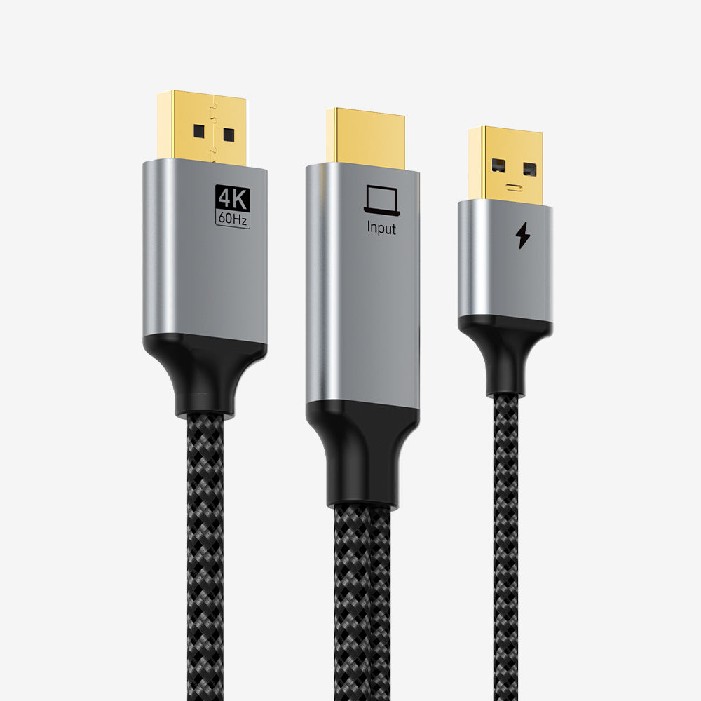Unidirektionales 4K 60Hz aktives HDMI-zu-DisplayPort-Kabel mit USB-Stromversorgung für PS5, Xbox Series X, Laptop zum Monitor
