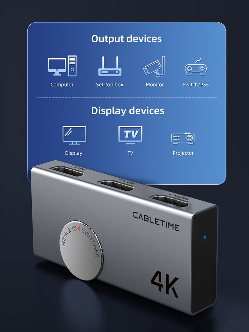 4K 60Hz HDMI 2.0 Switch 2 In 1 Out Bi-direction 