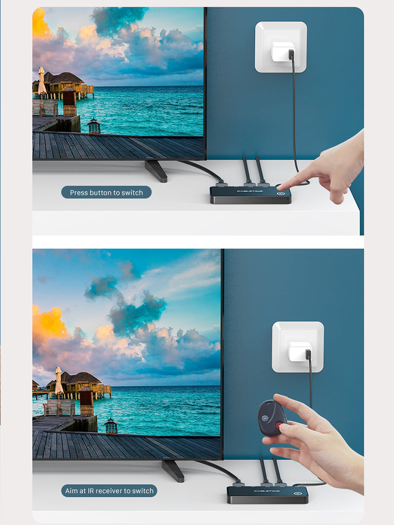 3 Port 4K HDMI Switch with IR Remote for TV Monitor 