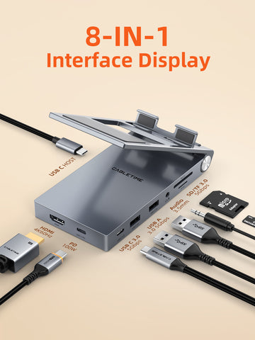8 IN 1 USB C Hub with Foldable Stand for iPad Pro Android Tablet
