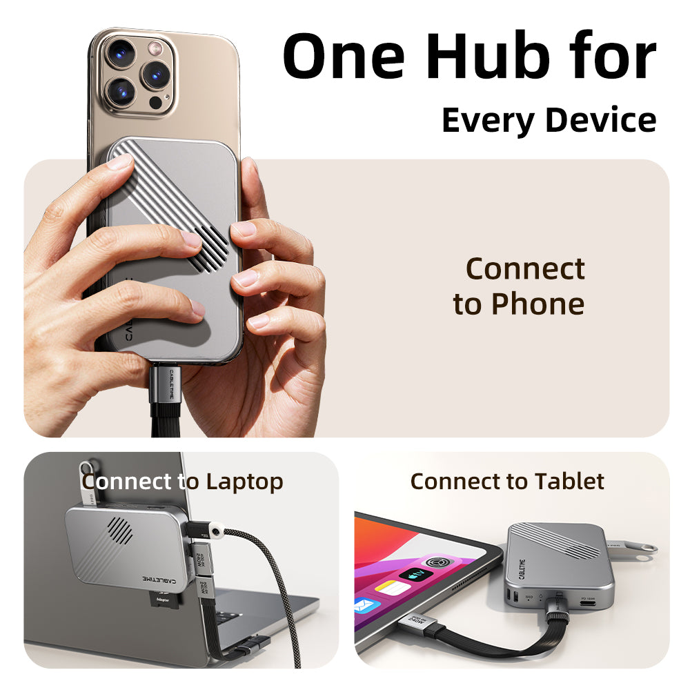 7-in-1 Magnetic USB-C Hub with SSD enclosure for iPhone 17 16 15 Pro Max MacBook Pro Air, iPad Pro