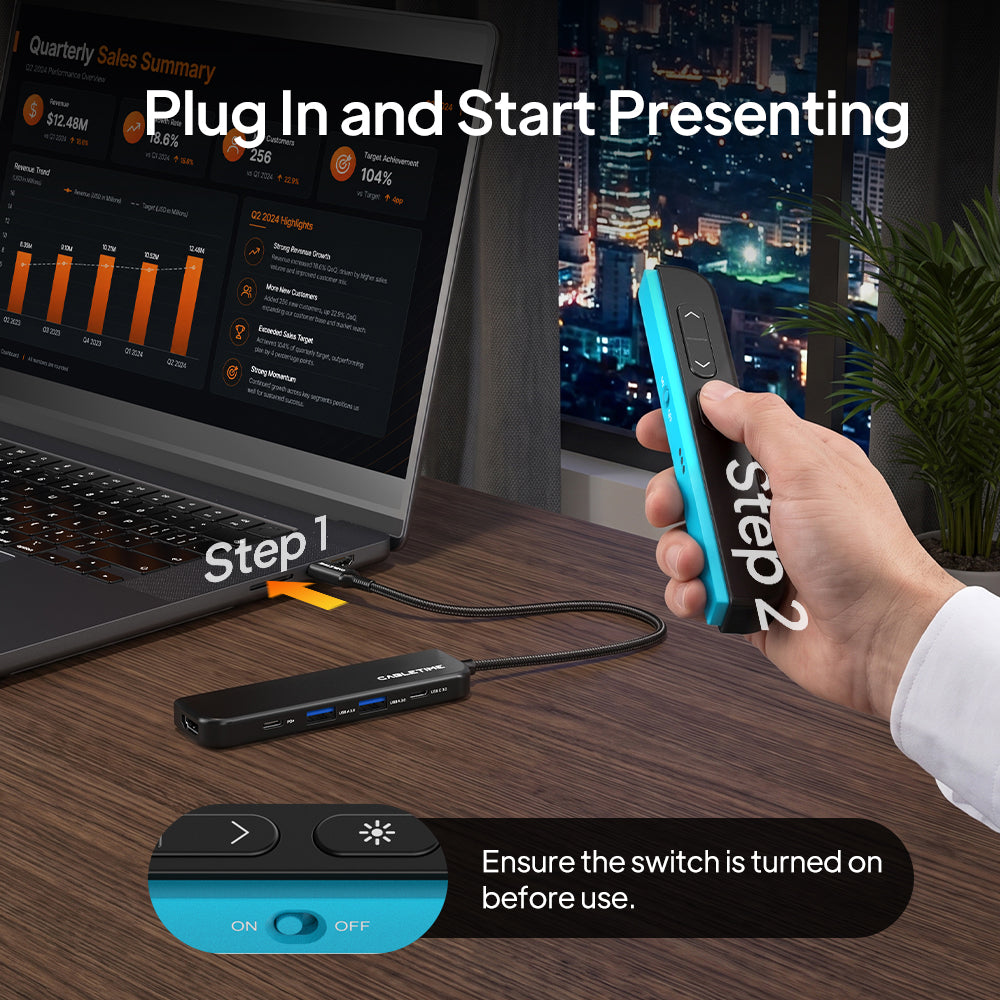 2-in-1 무선 HDMI 송신기 수신기 & USB-C 허브 | 4K60Hz HDMI 출력 및 100W PD 충전 기능을 갖춘 스크린 미러링 어댑터