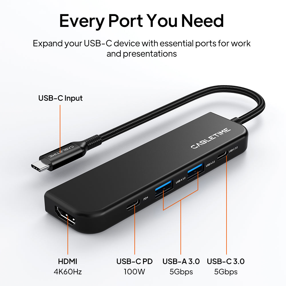 2-in-1 무선 HDMI 송신기 수신기 & USB-C 허브 | 4K60Hz HDMI 출력 및 100W PD 충전 기능을 갖춘 스크린 미러링 어댑터