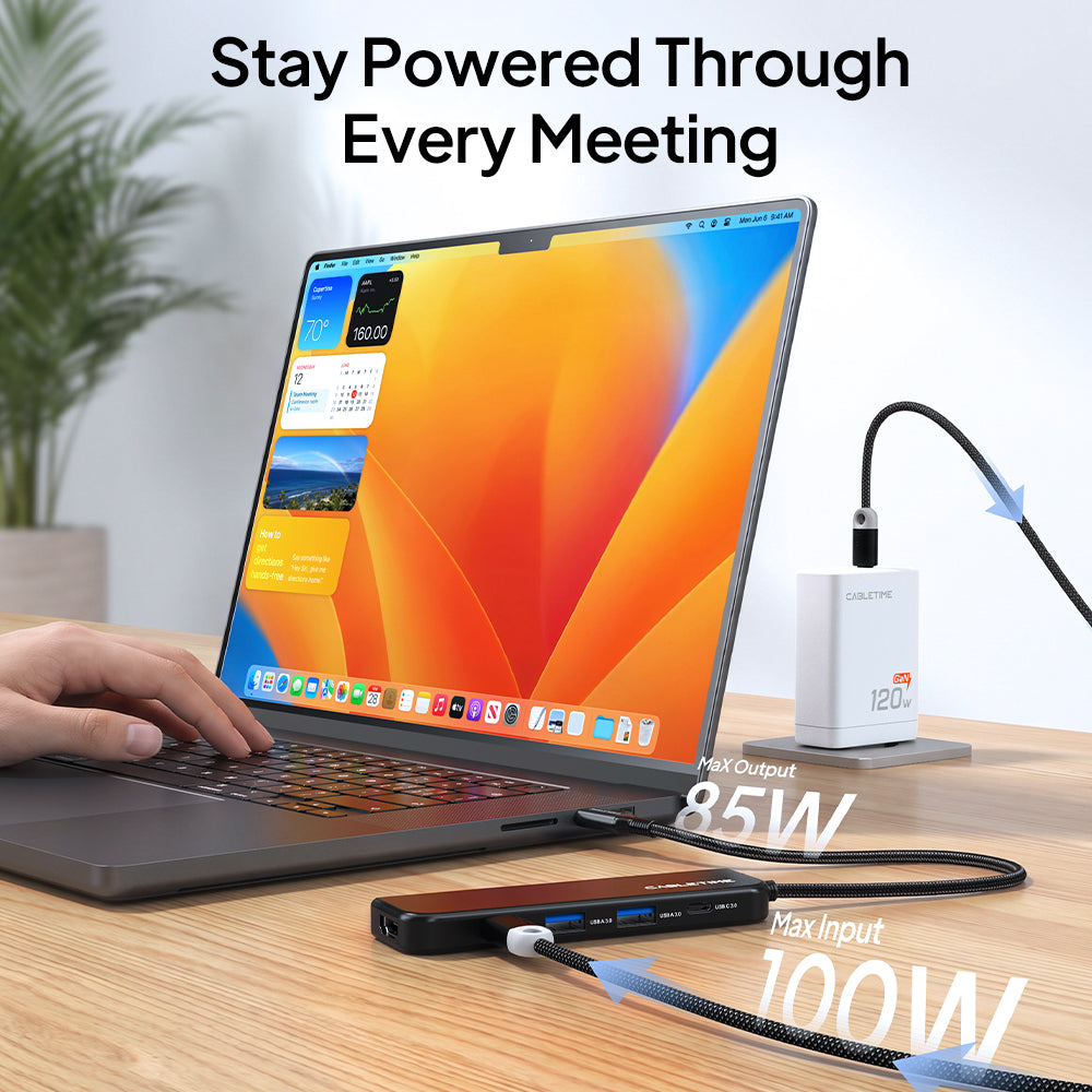 2-in-1 무선 HDMI 송신기 수신기 & USB-C 허브 | 4K60Hz HDMI 출력 및 100W PD 충전 기능을 갖춘 스크린 미러링 어댑터