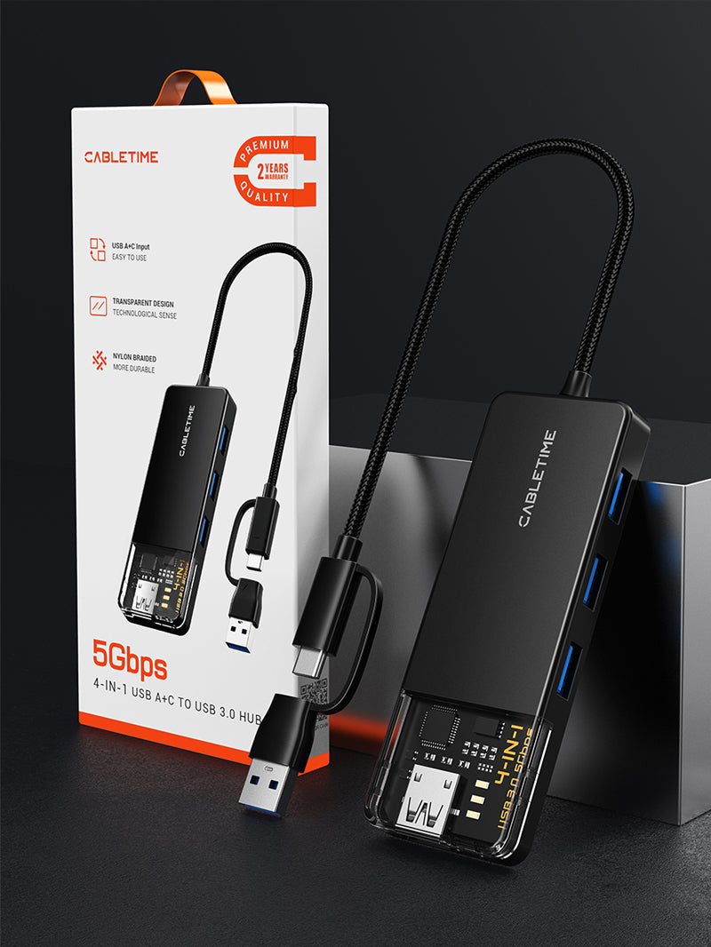 USB type C to 4 port USB 3.0 Hub 5Gbps for Mac with Type C to USB Adapter 