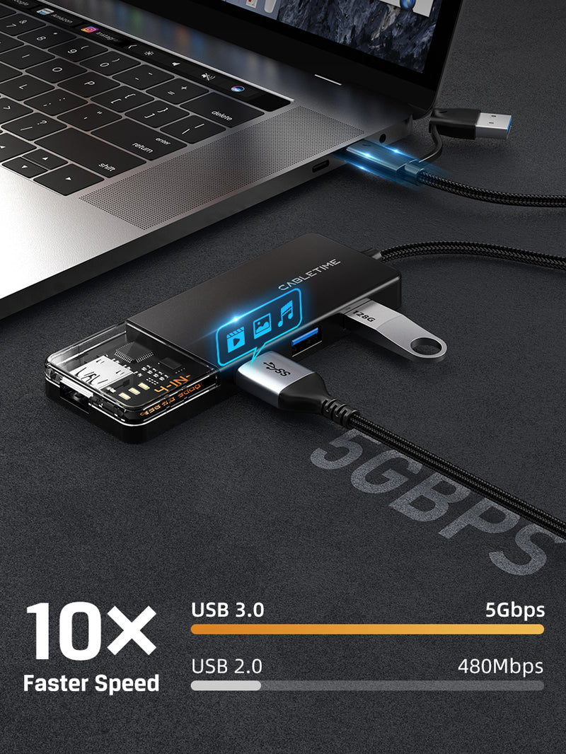 Crystal Clear USB type C til 4 port USB 3.0 Hub 5Gbps til Mac med type C til USB adaptere