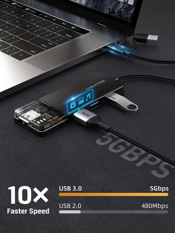Crystal Clear USB type C to 4 port USB 3.0 Hub 5Gbps for Mac with Type C to USB Adapter