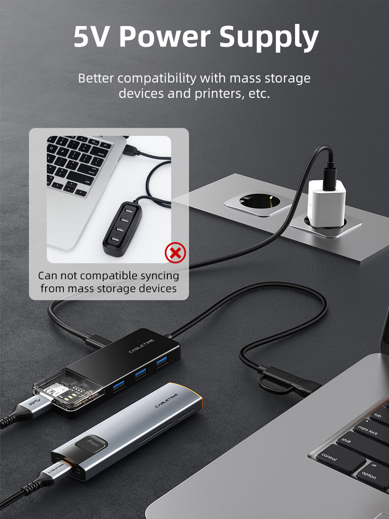 Crystal Clear USB Typ C zu 4 Port USB 3.0 Hub 5Gbps für Mac mit Typ C auf  USB Adapter