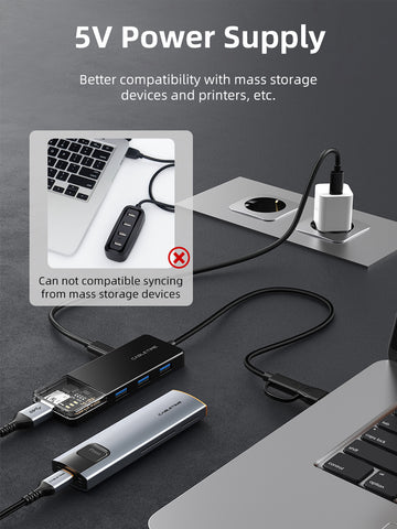 Crystal Clear USB type C til 4 port USB 3.0 Hub 5Gbps til Mac med type C til USB adaptere
