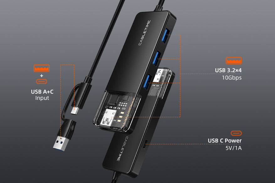 USB A and USB C to 4 port USB A hub