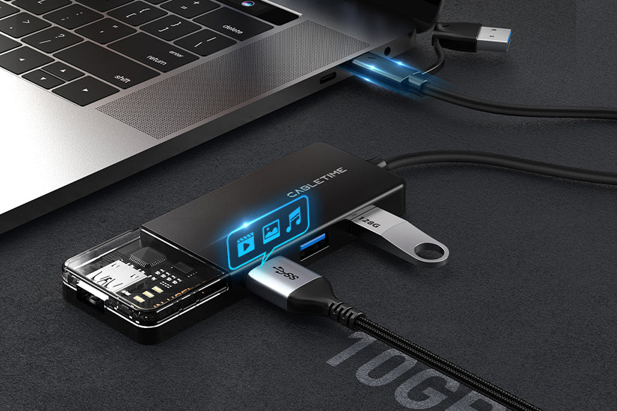  4 port USB-A hub unlock ultra-fast 10Gbps speeds, enabling you to transfer massive files or stream high-resolution content without delay. 