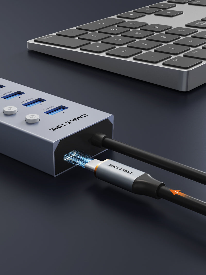 7 port drevet USB 3.0 Hub splitter med lang kabel til bærbar pc