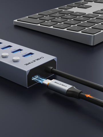 7 Puerto Powered USB 3,0 Hub Splitter Con Cable Largo para PC Portátil