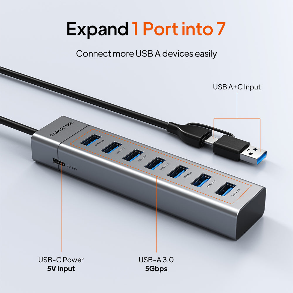 7-Port USB 3.0 Hub with 7 USB-A Ports