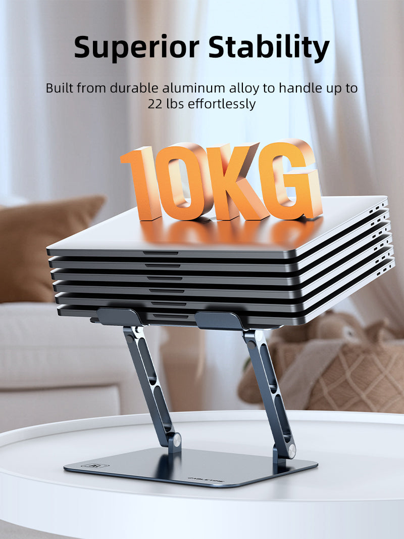 laptop adjustable stand is built from durable aluminum alloy to handle up to 22 lbs effortlessly.