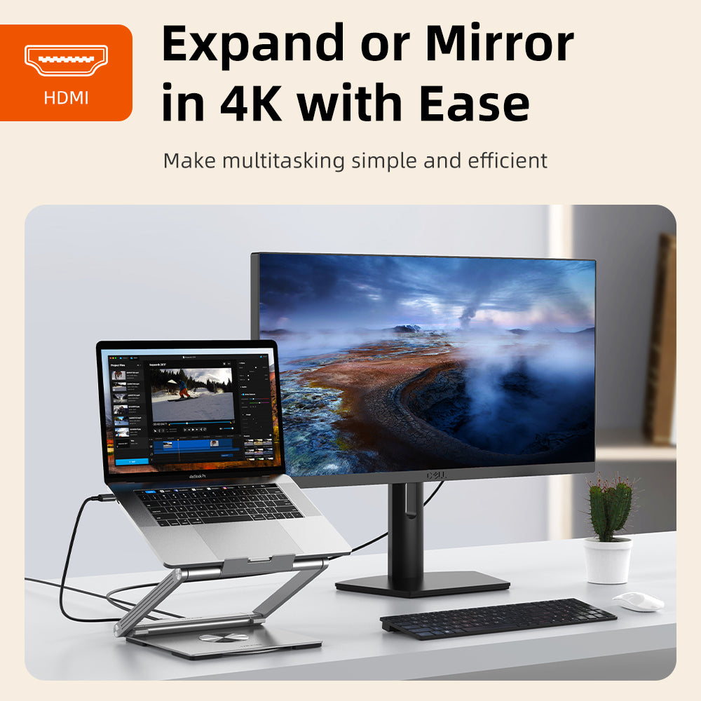 Adjustable USB C Laptop Docking Station Stand 6 IN 1 for MacBook Pro Dell HP Surface Lenovo