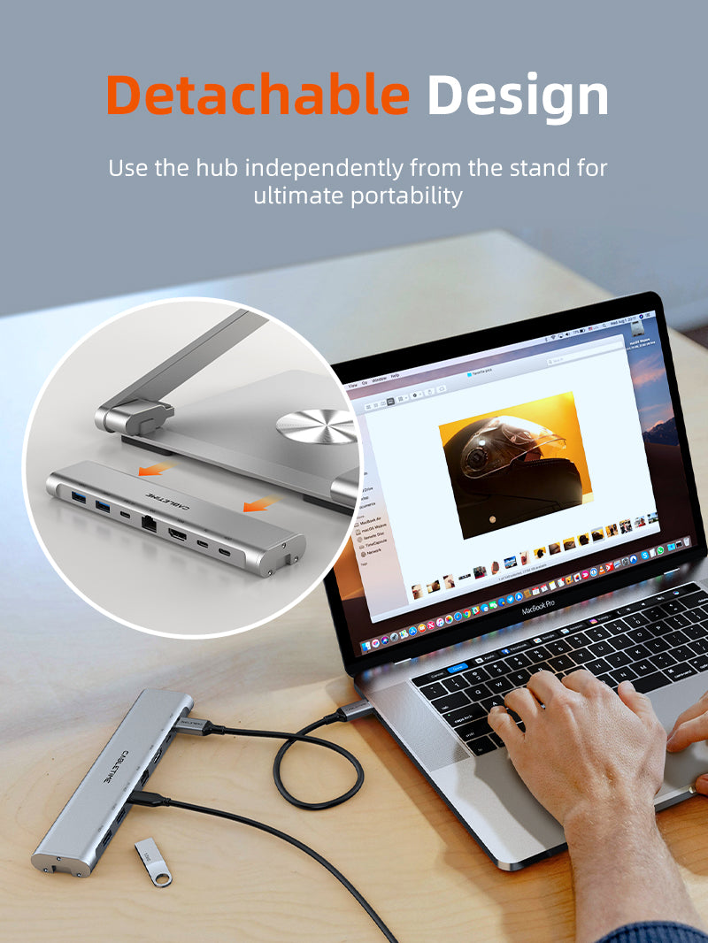 Adjustable USB C Laptop Docking Station Stand 6 IN 1 for MacBook Pro Dell HP Surface Lenovo 