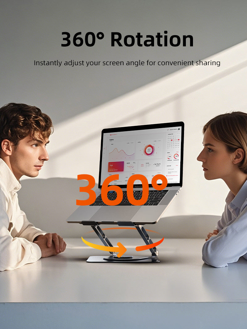 360° Rotation laptop stand adjust your screen angle for convenient sharing.