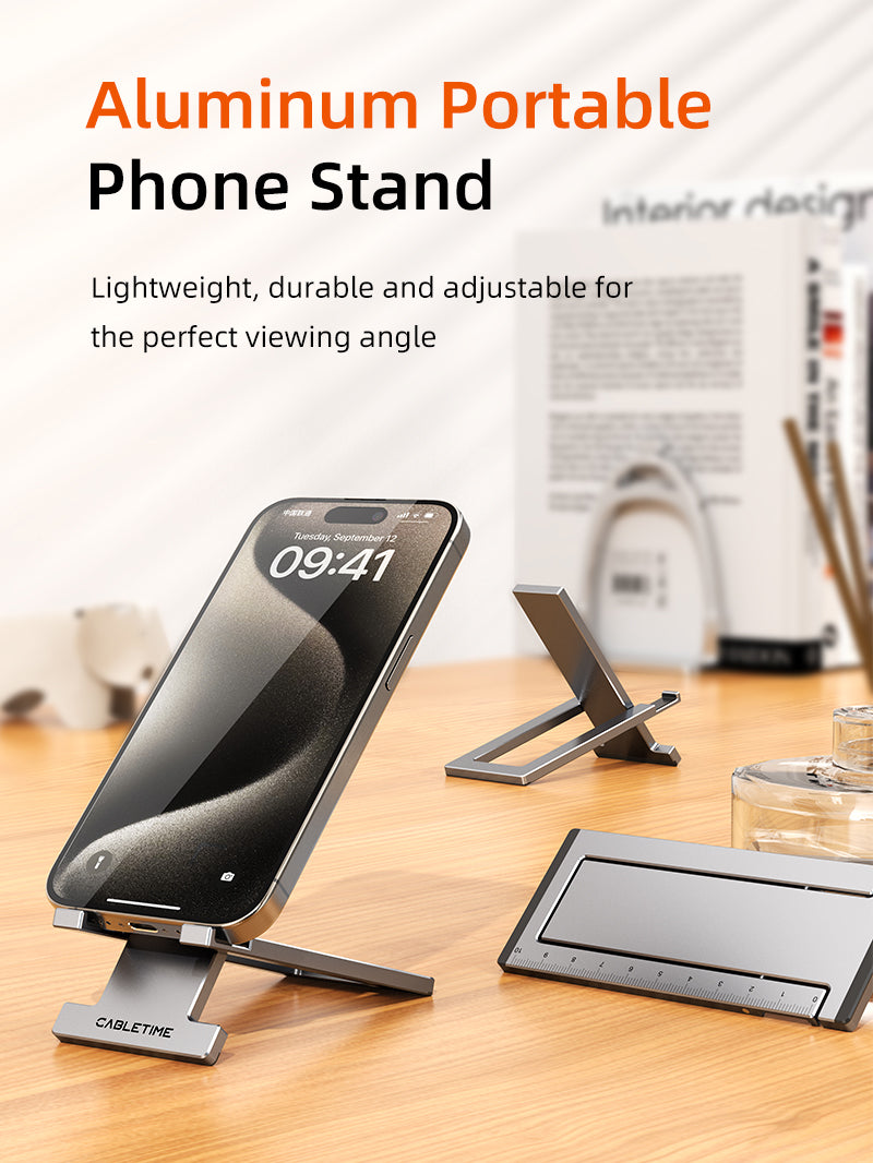 Soporte plegable de aluminio del tenedor del teléfono móvil para el escritorio