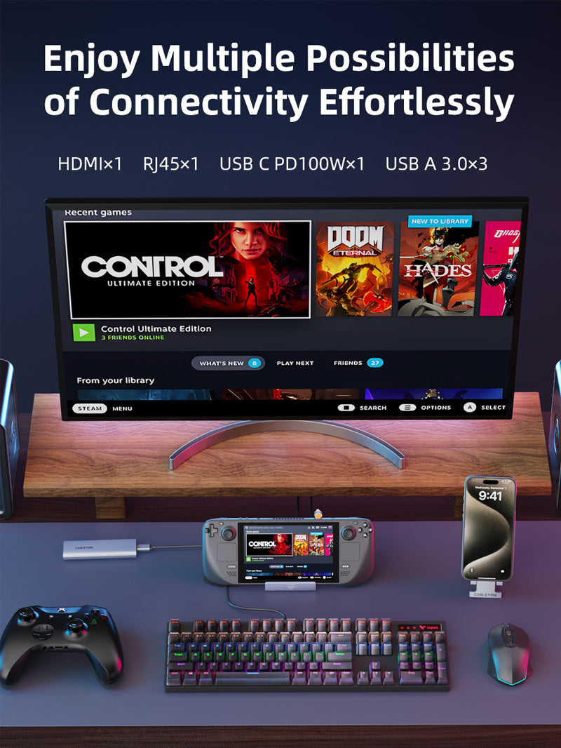 6 IN 1 USB C Dock for Steam Deck with 4K HDMI Ethernet 