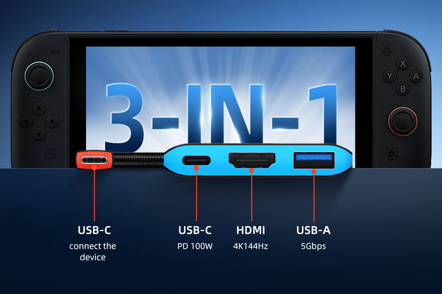 3-in-1 Switch 2 Dock Replacement Portable TV Dock Station for