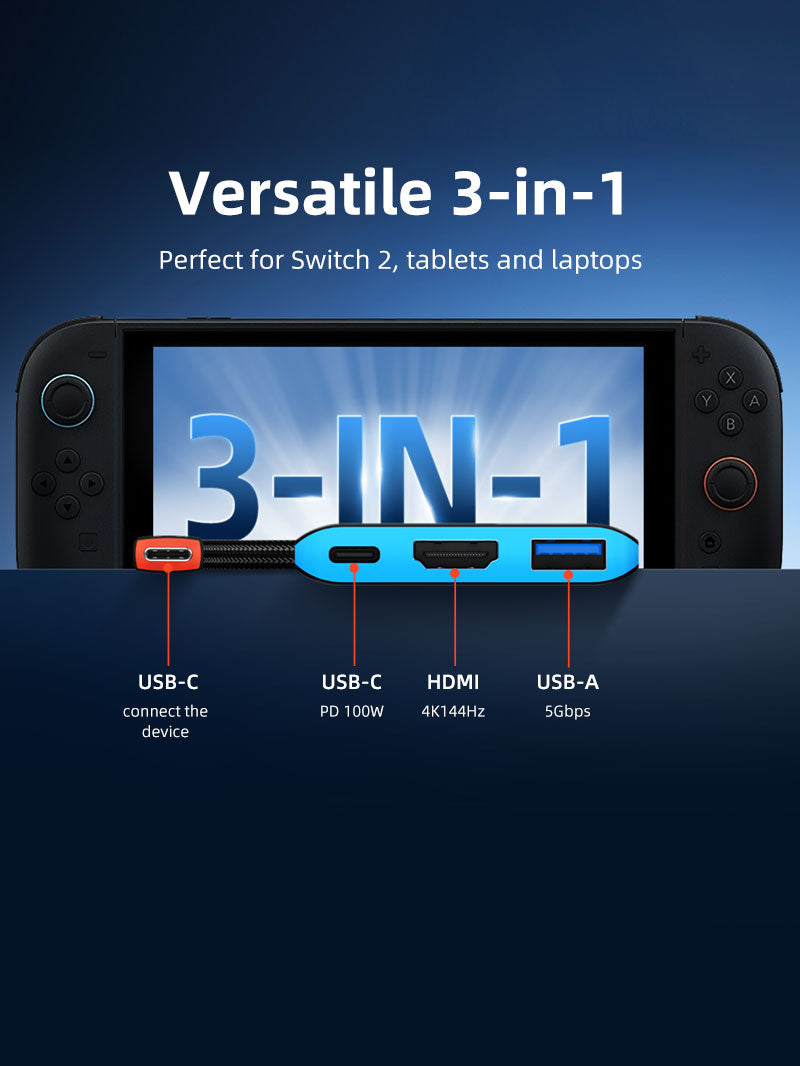 3-in-1 Switch 2 Dock Replacement Portable TV Dock Station for Switch/Switch 2/Steam Deck