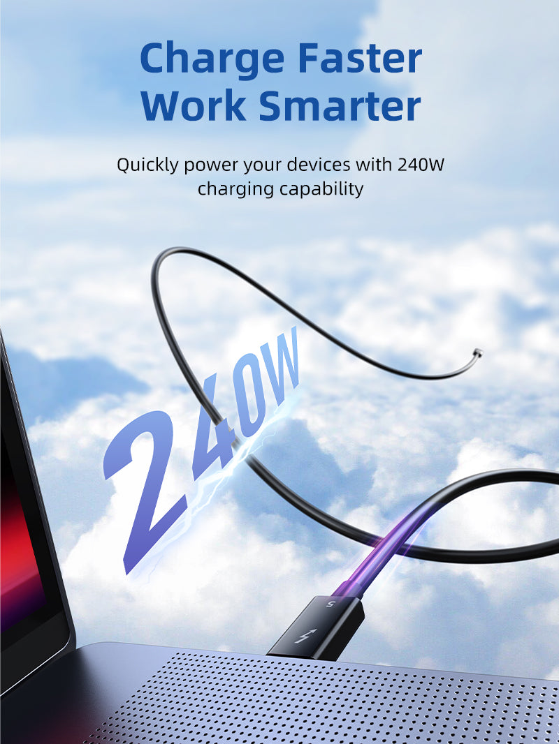 Intel Certified Thunderbolt 5 cable 0.8m 240W power delivery for high-speed laptop charging
