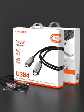 Pengisian daya USB 4 kabel Tipe C 240w 40Gbps 8K PD 3.1 untuk Macbook
