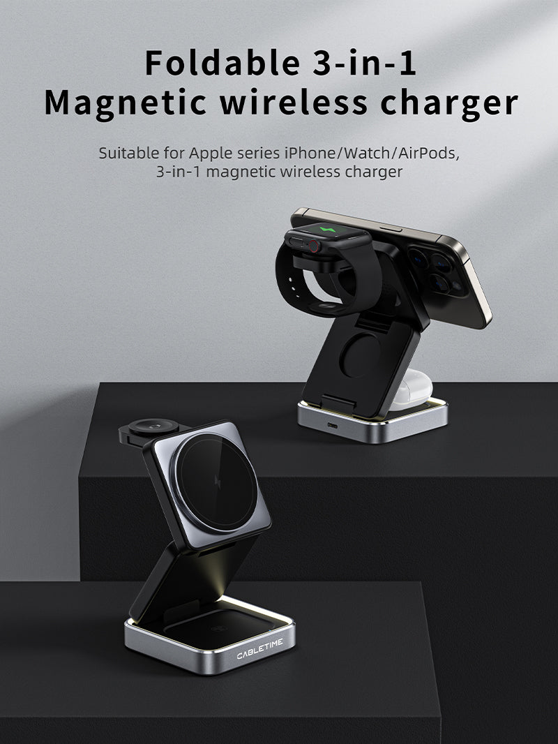 3 in 1 Foldable Wireless Stand for iPhone, Apple Watch and Airpods 