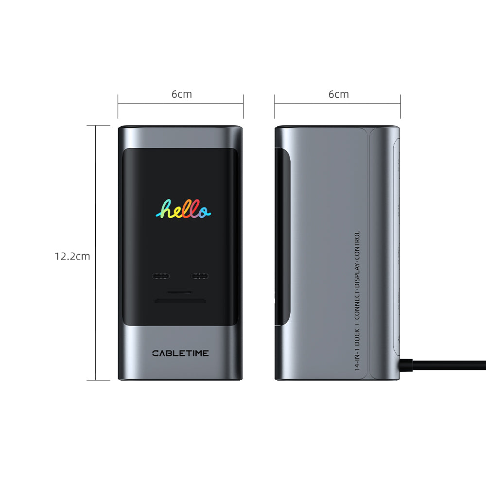 Vertical USB-C dock dimensions: 60 by 60 by 122 millimeters
