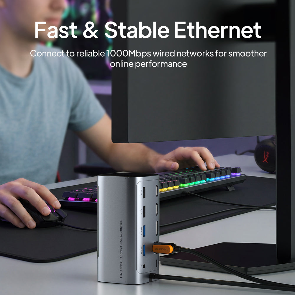 Desktop dock providing a wired Gigabit Ethernet connection