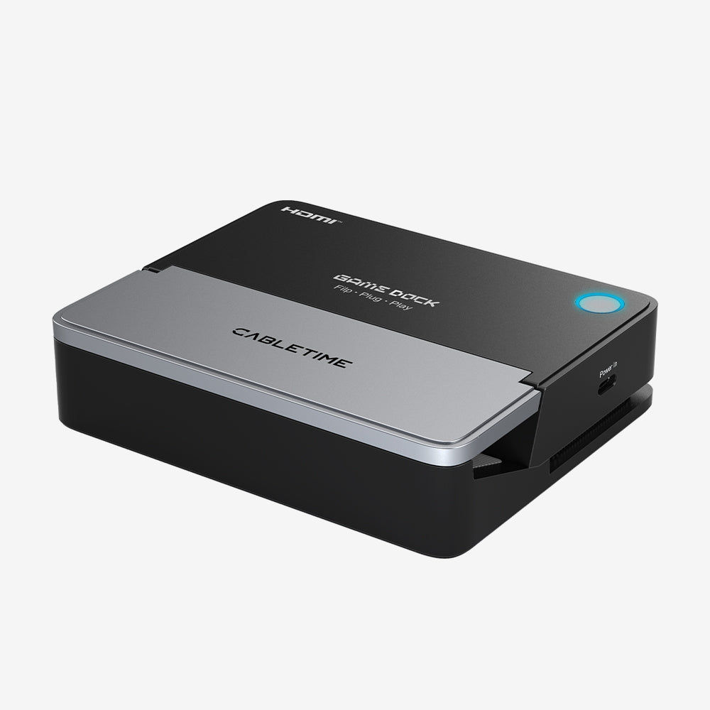 Folded CABLETIME CT-DKS-AG6 gaming dock on a grey background