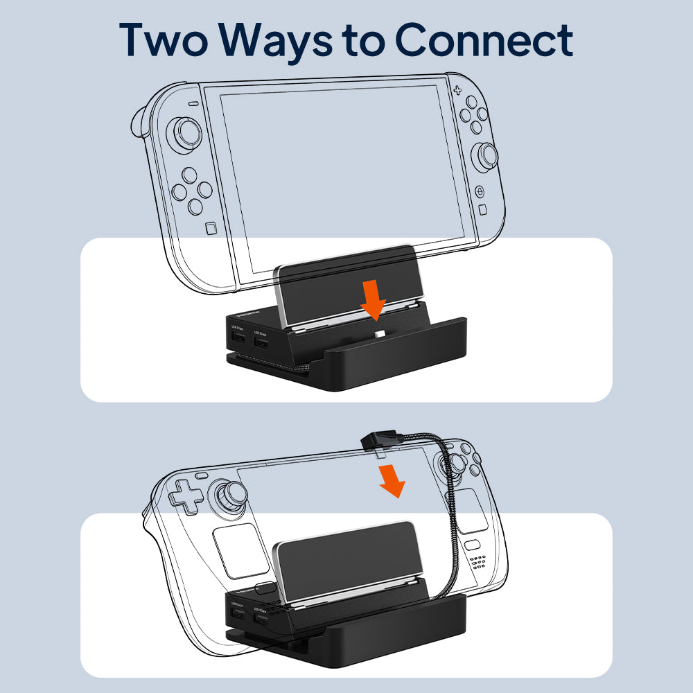 Two host cable arrangements for a Switch bottom port and Steam Deck top port