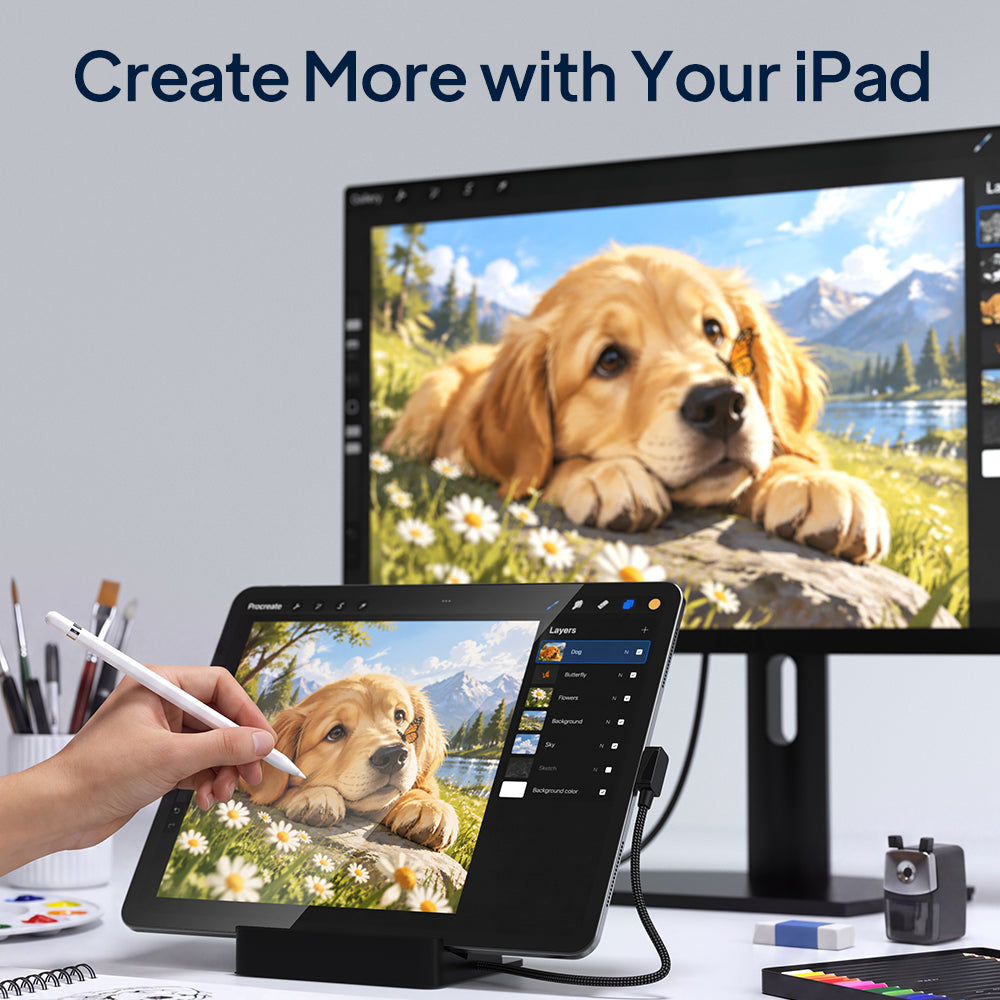 USB-C iPad and external display connected through the gaming dock