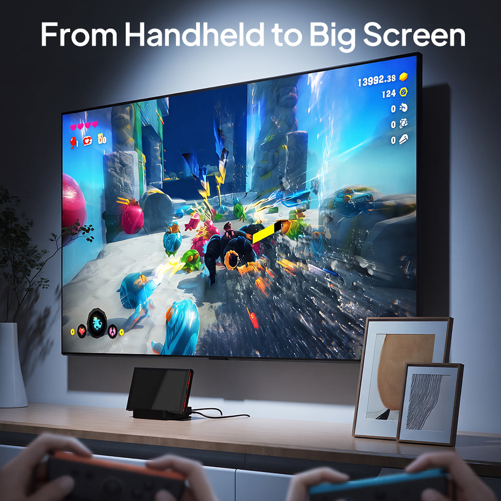Gaming dock connecting a handheld console to a television for big-screen play