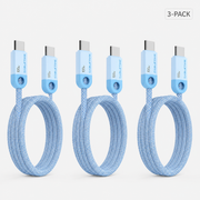 Three blue CABLETIME 100W USB-C braided charging cables without cable ties, 3-pack